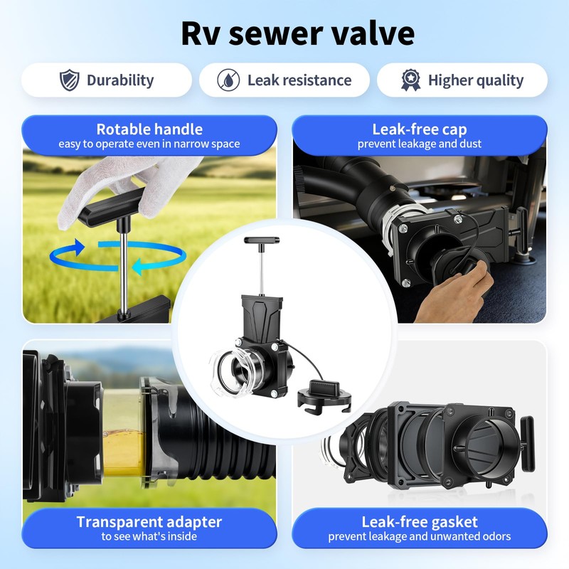 3 Inch RV Sewer Gate Valve, Leakproof & Durable Waste