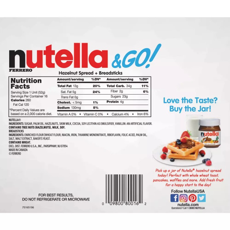 Ferrero 2 x Ferrero Nutella And Go with Hazelnut Spread