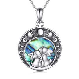 Rabbit Necklace for Women Sterling Silver Abalone Shell Chain for Women Girls, Sterling Silver, Abalone Shell
