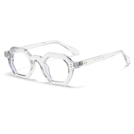 JOVAKIT Retro Octagon Frame Glasses for Women Men Vintage Polygon Non-prescription Clear Lens Eyeglasses (Transparent)