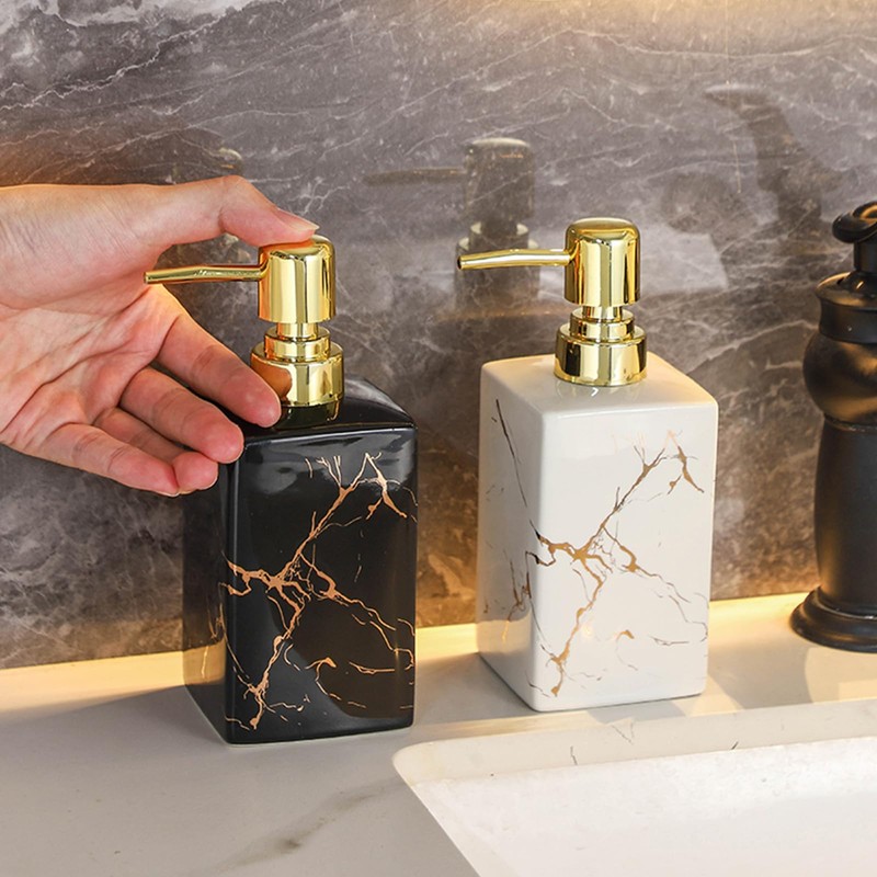 Premium White Marble Ceramic Soap Dispenser – 10oz Square Refillable