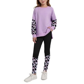 Naiyafly Girls Clothes Set Kids Tracksuit Long Sleeve Print Sweatshirt and Sweatpants Legging Loungewear Activewear Fall Winter 2 Piece Outfit for Teen Girls 6-13 Years