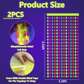 Neon Party Decorations - 2 Pcs Colorful Fluorescent Star Tinsel Curtains Neon Streamers for Glow in the Dark Party Supplies Photo Booth Prop Backdrop Streamer