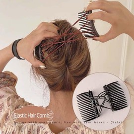 Black Adjustable Magic Hair Clip Combs,Stretchy Double Comb Hair Clip,No Crease Hair Pins Double Slides Hairpins Combs Women Hair Styling Magic Hair Combs for Women Accessories,Styling Tools,Combs