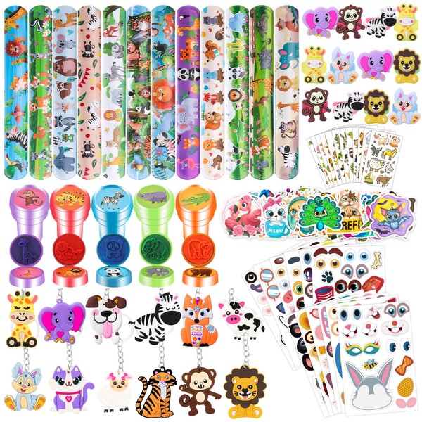 120Pcs Jungle Safari Party Favors Including Puzzle Stickers, Slap Bracelets,