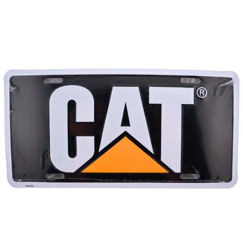 Caterpillar Equipment License Plate Tag, Black/Yellow/White, Traditional Style