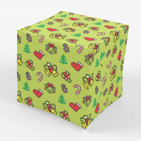 Pixel Video Gamer Christmas Wrapping Paper for Kids - 30 x 20 Inch (3 Sheets)