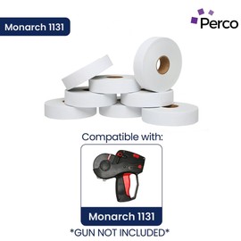 Perco White Pricing Labels for Monarch 1131 Price Gun - 1 Sleeve, 8 Rolls, 20,000 Price Marking Labels - with Ink Roll Included