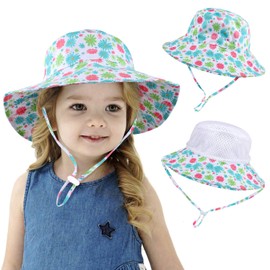 AYPOW Unisex Bucket Hat Kids Sun Hat, UPF50 Sun Protection Foldable Summer Beach Sun Cap with Adjustable Chin Strap,Aged 1-6 Baby Boys Girls Children