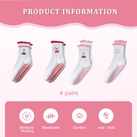 Kotkiddy 4 Paare Pilates Griff Socken für Frauen Yoga Haft Socken Cute Barre Nicht Ausgleiten Sport Crew Klebe Socke Workout