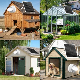 Solar Exhaust Fan with 24000mAh Battery Day & Night Work Fans, 25W 9.8" Solar Ventilation Fan for Chicken Coop with Timer, Waterproof Greenhouse Solar Powered Fan for Shed, Pet Houses, Outdoor Cooling