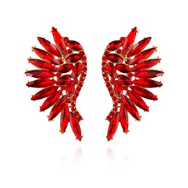 XYAYOU Bohemian Wings Rhinestone Sparkling Crystal Chandelier Stud Earrings for Women Wedding Prom (red)