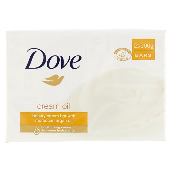Dove:"Cream Oil" Beauty Cream Bar with Moroccan Argan Oil 3.5 Ounces (100g) Bars (Pack of 2) [ Italian Import ]