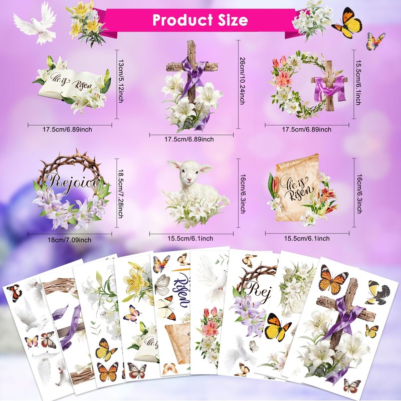 AhfuLife He is Risen Easter Window Stickers, 9 Sheets Reusable