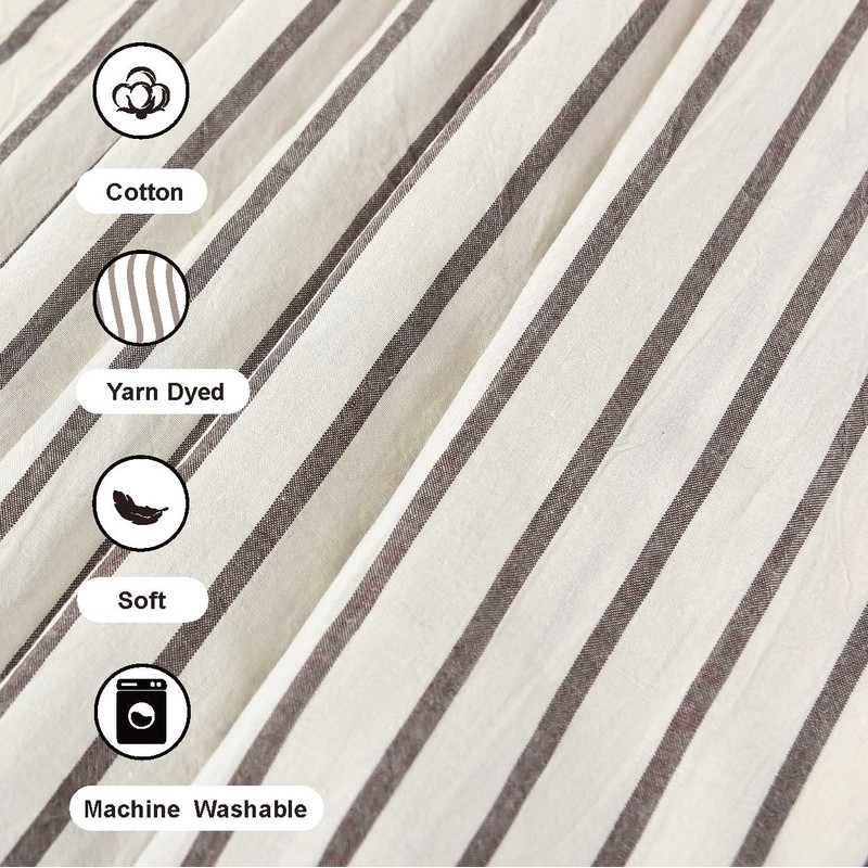 DOSLY IDÉES Farmhouse Shower Curtain,Beige and Brown Stripe,Button Curtain,Linen and