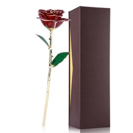 Love Forever Long Stem 24k Gold Foil Trim Red Rose Flower Best Gift for Valentine's Day