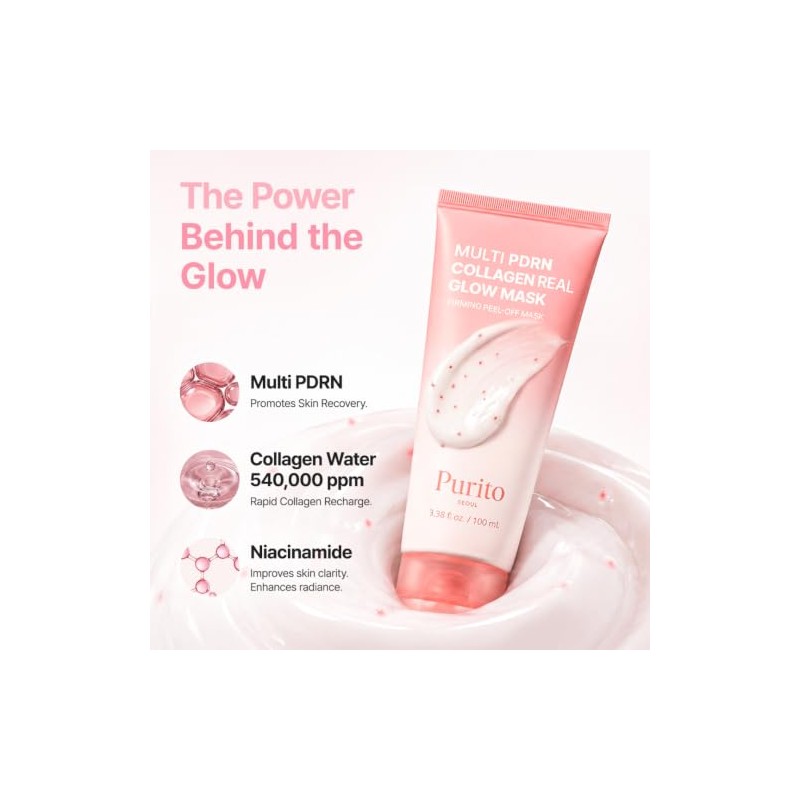 Purito Multi PDRN Collagen Real Glow Mask, Mascarilla Despegable Reafirmante,