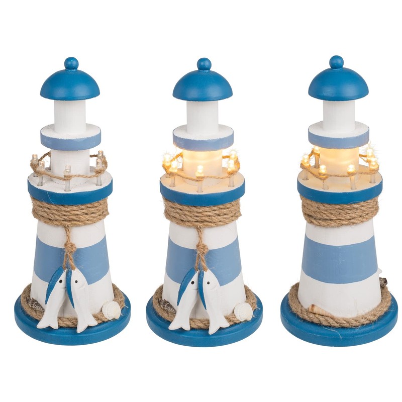 Out of the blue Wooden Lighthouse Decorative Item with LED