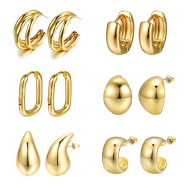 6 Pcs Gold Hoop Earrings Set Gold Plated Earrings Women Girls Lightweight Water drop Earrings Hypoallergenic Earrings Huggie Earrings Fashion Jewelry Gift 2
