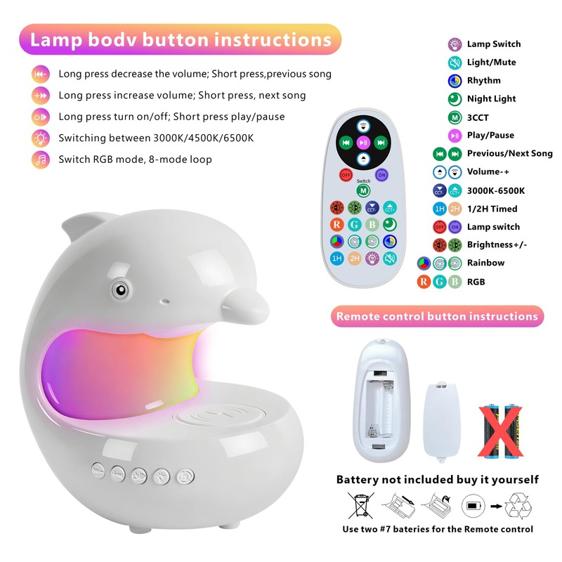 UMLAEN Smart LED Night Light with Bluetooth Speaker, Rechargeable Table