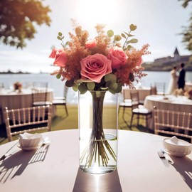 Amazing Abby - Viola Alta - Acrylic Cylinder Vases (4-Piece Set), Plastic Cylindrical Flower Vases for Wedding Centerpieces, Home Decorations, Office Ornaments, Shatter-Proof, 10" + 12" (H)