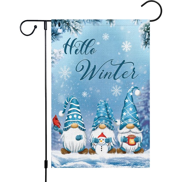 Louise Maelys Hello Winter Gnome Garden Flag 12x18 Double Sided,