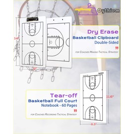 Oythiem Basketball Dry Erase Clipboard, Double-Sided Basketball Whiteboard for Coaches Making Tactical Strategy | Tear-off Basketball Full Court Notebook-60 Pages for Coach Recording Tactical Strategy