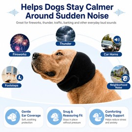 yrenoer Dog Calming Hood for Noise Reduction, Long Ear Dog Snood for Eating & Drinking, Soft Stretch Ear Cover for Thunder, Fireworks, Grooming, Vet Visits & Car Rides (Black, M)