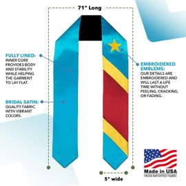 Vision Wear Dem Rep of the Congo Kinshasa Flag Graduation Sash/Stole International Study Abroad Adult