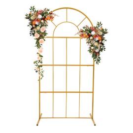 KOLHGNSE Wedding Flower Stand Arch, Heavy Duty Iron Freestanding Backdrop Stand Ceremony Reception Party Decor (Gold)