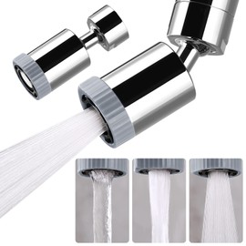 2 PACK Swivel Faucet Aerator,3-function Faucet Nozzle,360° Big Angle Rotate Kitchen Sink Faucet Attachment,Faucet Extender for Kitchen 55/64 inch Female Thread,Kitchen Sink Aerator Chrome