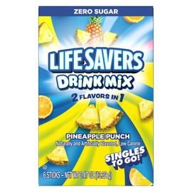 Life Savers Pineapple Punch Drink Mix - Pack of 6-6 Sticks Per Box - 36 Total Servings - 2 Flavors in 1 - Powdered Drink Mix