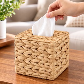 Woven Tissue Box Cover for Home Decor – Natural Basket-Weave Square Tissue Holder for Living Room, Bathroom & Office