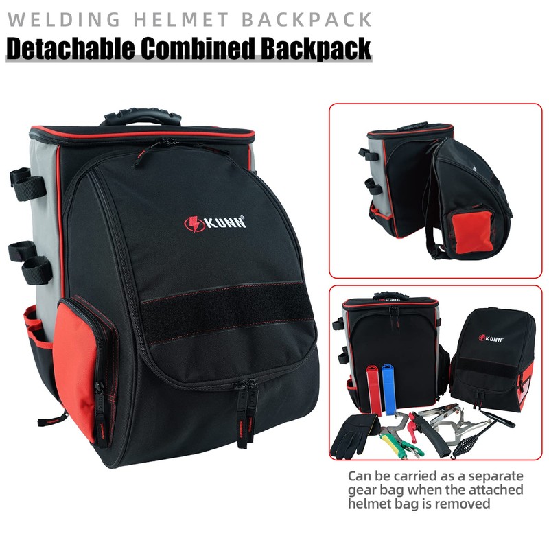 KUNN Welding-Backpack with Detachable Helmet-Bag - Durable Comfortable Tool Backpack