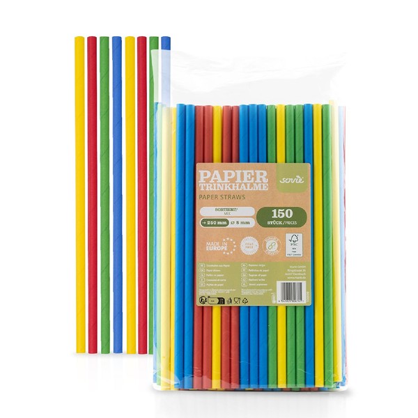 Sovie Colourful Paper Straws, Plastic-Free, FSC-Certified, Made in Europe, Biodegradable,