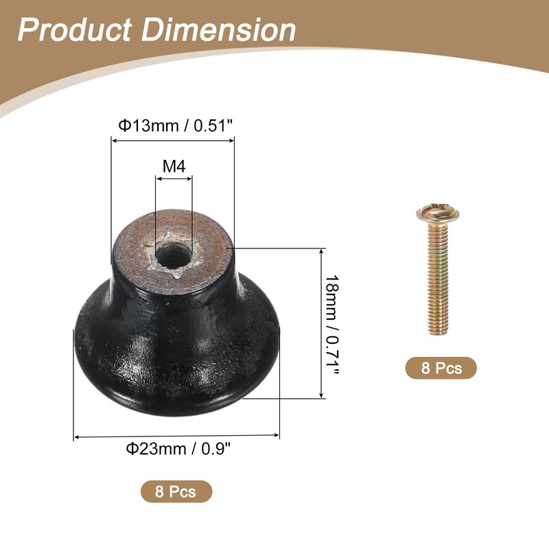sourcing map 8pcs Round Wooden Knobs, 23mm/0.9" Mushroom Shape Kitchen