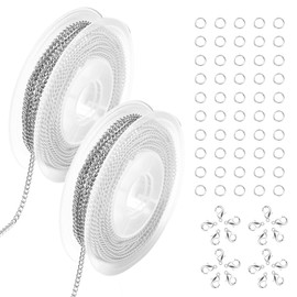 6 m Link Chain, Jewellery Chain, Jewellery Craft Accessories, Link Chain Sold by the Metre, Necklace Chains Accessories, with 20 Lobster Clasp and 100 Rings, for Jewellery DIY Making (Silver, 2 Rolls)