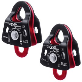 GM CLIMBING 40kN Micro Double Pulley CE UIAA Certified Ball Bearing Doubling System Pulley System for Climbing, Rigging, Rescue, Arborist Use, Rope Compatibility up to 12mm, Set of 2