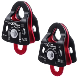 GM CLIMBING 40kN Micro Double Pulley CE UIAA Certified Ball Bearing Doubling System Pulley System for Climbing, Rigging, Rescue, Arborist Use, Rope Compatibility up to 12mm, Set of 2