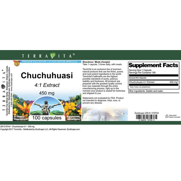 Chuchuhuasi 4:1-450 mg (100 Capsules, ZIN: 519744) - 3 Pack