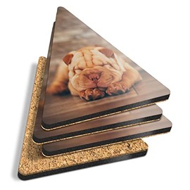 4 x Triangle Coasters - Shar Pei Dog Puppy Animal Pet Cork Backed MDF Glossy Tea Coffee Accessory #12680