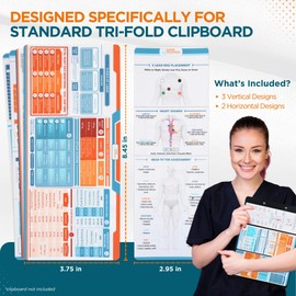 Nursing School Infographic Cheat Sheet Sticker Bundle Upgrade Set for Tri-Fold Clipboard: Boost Confidence in Clinicals with Critical Bonus Reference Material for Nurses and Students