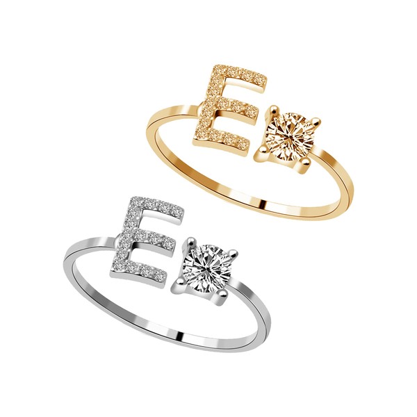 2 PCS Initial Rings for Women Adjustable Letter A Ring