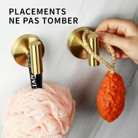 CHIKESI Towel Hooks for Bathroom,SUS 304 Stainless Steel Heavy Duty Hooks,Shower Hook,Wall Mount Towel Holder,Wall Robe Hook,Bedroom,Hotel,Pool,Coats,Drill Hole,Round (Gold-4 Pack)