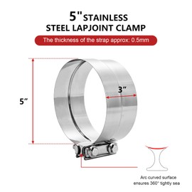 5" Stainless Steel Exhaust Clamp,Universal Muffler Clamp Lap Joint,Anti-Rust&Corrosion Resistant,Band Clamp For Motorcycle,Car Exhaust System,Tube Conection,Pipe Repair,Repalcment,6Pcs