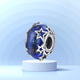 polengju Sparkle Blue Star Charms for 925 Sterling Silver Bracelets Necklaces,Women's bead charm Christmas Anniversary Jewelry Gifts