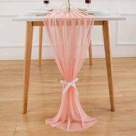 AOKSUNOVA Pink Table Runner Chiffon Table Runner Sheer Fabic for Baby Shower Decorations for Girl Wedding Decorations