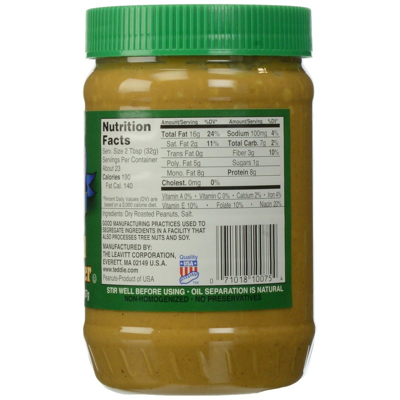 Teddie All Natural Peanut Butter, Super Chunky, 26 Ounce