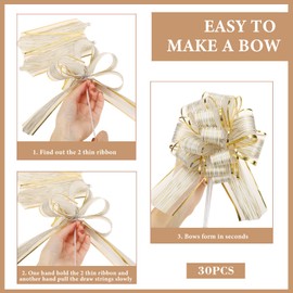 30 Pieces Large Gift Wrapping Pull Bows Ribbon Pull Bows Gift Bows for Valentine's Day Xmas Holiday Decoration Baskets Gift Present(White)