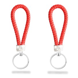 LORYVAN Bling Crystal Diamond Keychian for Women Girl Hand Wrist Lanyard Key Chain Glitter Rhinestones Keychain Compatible with All Cars Keys-Red (Pack of 2)